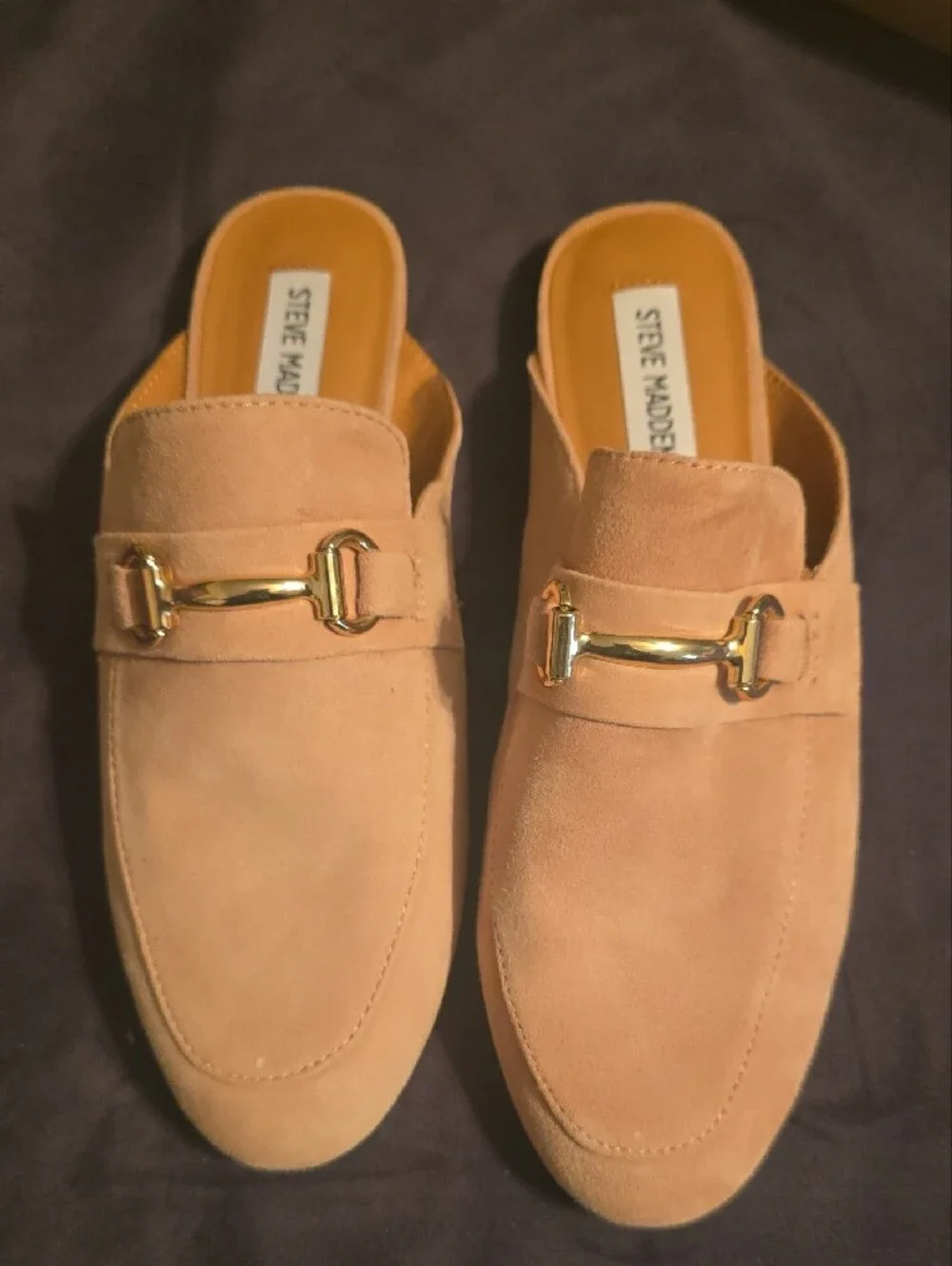 Steve Madden Blush Suede Slip-On Loafers with Gold Buckle